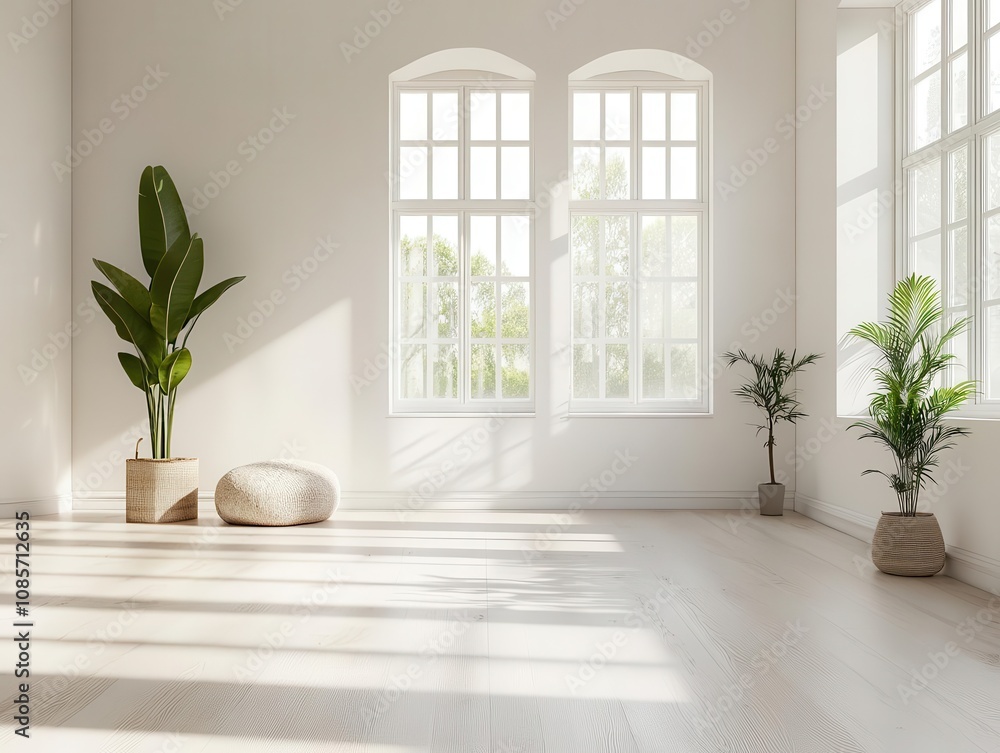 Fototapeta premium bright daylight streaming into an empty interior room, showcasing cozy decor and creative spaces, inviting inspiration and comfort in home interior design