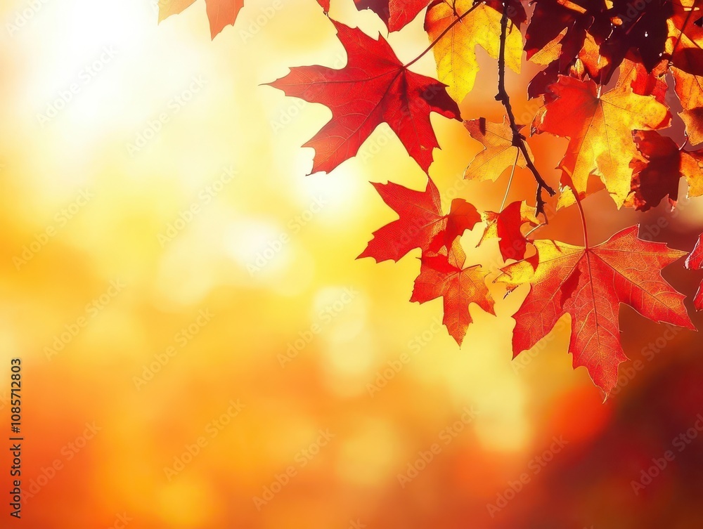 brilliantly vibrant autumn branch adorned with maple leaves, showcasing a spectrum of fiery reds, oranges, and yellows, basking in the warm glow of the sun, evoking the essence of fall brilliantly vibrant autumn branch adorned with maple leaves, showcasing a spectrum of fiery reds, oranges, and yellows, basking in the warm glow of the sun, evoking the essence of fall