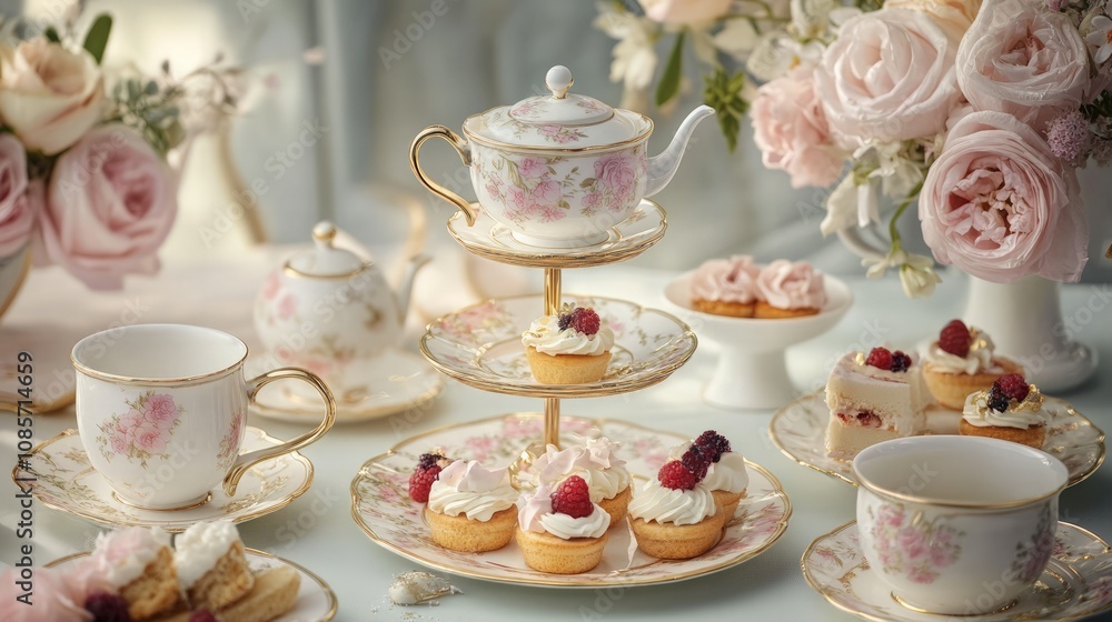 Elegant afternoon tea party setup with delicate pastries cozy home setting food photography soft lighting lifestyle concept Elegant afternoon tea party setup with delicate pastries cozy home setting food photography soft lighting lifestyle concept
