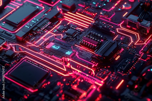 Futuristic Circuit Board with Neon Highlights: A Glimpse into Technology