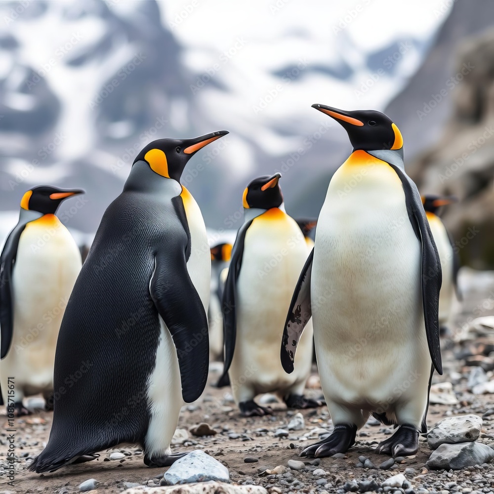 Fototapeta premium Pingüinos en su habitat natural, emperador, naturaleza salvaje