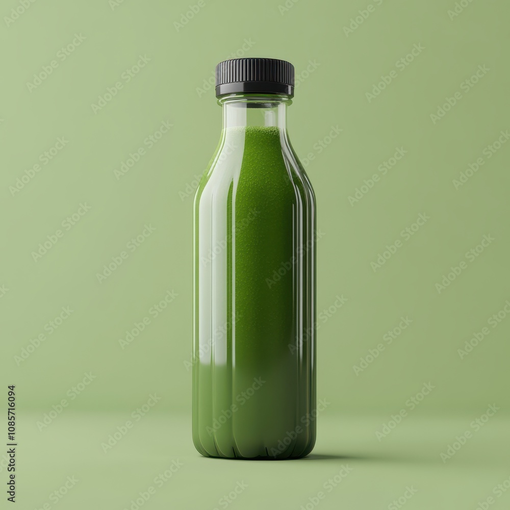 Bottle of green juice on green background
Bottle of green juice on green background