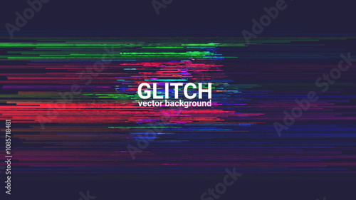 Vector glitch background with vibrant digital distortion in red, green, and blue lines on dark. High tech, abstract, and futuristic designs.