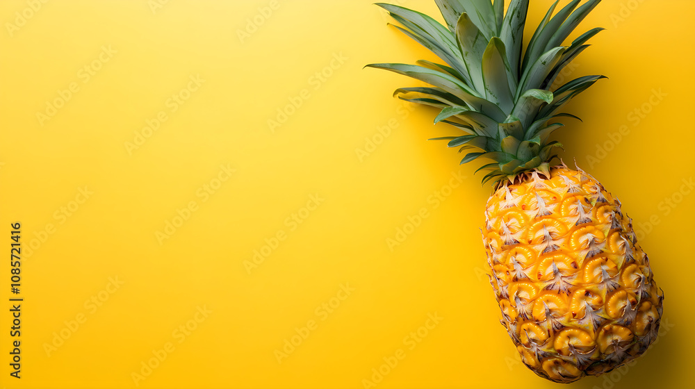Fresh pineapple on bright yellow background, vibrant and inviting Fresh pineapple on bright yellow background, vibrant and inviting