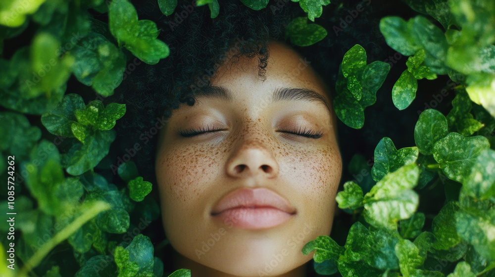 Serene Face, Freckles, Green Leaves, Nature, Calm Serene Face, Freckles, Green Leaves, Nature, Calm