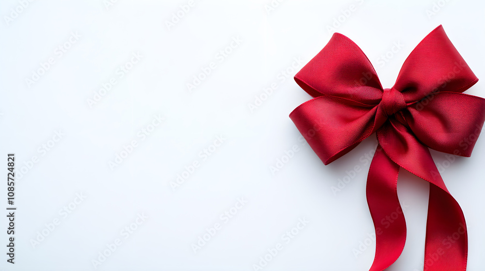 Red ribbon bow on white background, perfect for festive occasions Red ribbon bow on white background, perfect for festive occasions