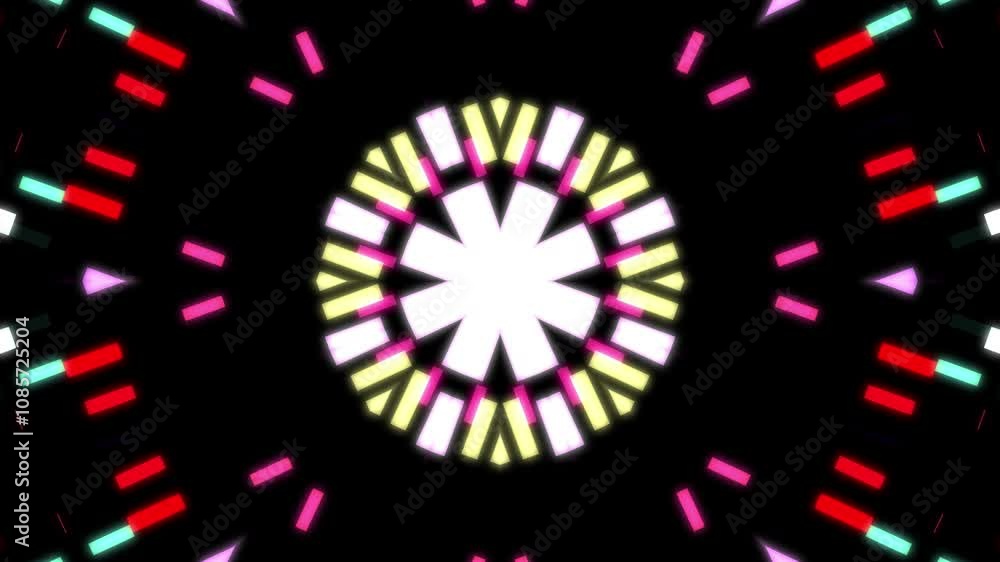 Kaleidoscopic Neon Lights: A vibrant, symmetrical pattern of glowing rectangular shapes. Kaleidoscopic Neon Lights: A vibrant, symmetrical pattern of glowing rectangular shapes.