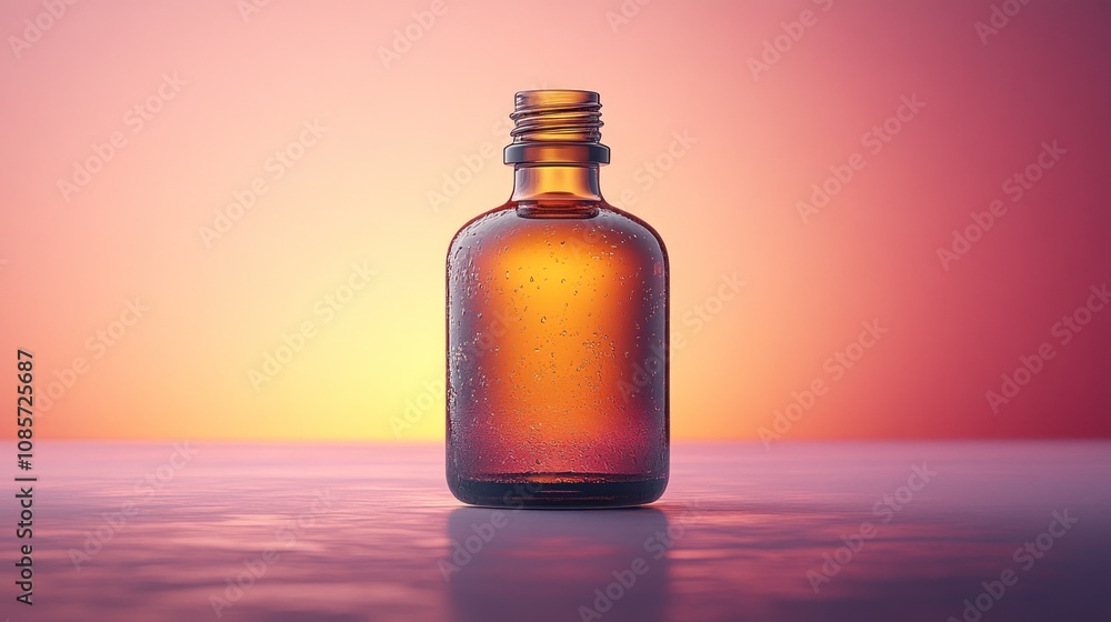 A glass bottle with a textured surface against a colorful background. A glass bottle with a textured surface against a colorful background.