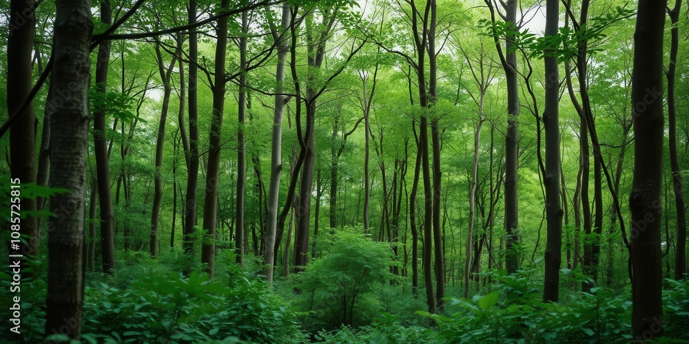 Obraz premium A vibrant green background with a mysterious, secretive vibe perfect for conveying a sense of silence and confidentiality, forest, soothing, soft