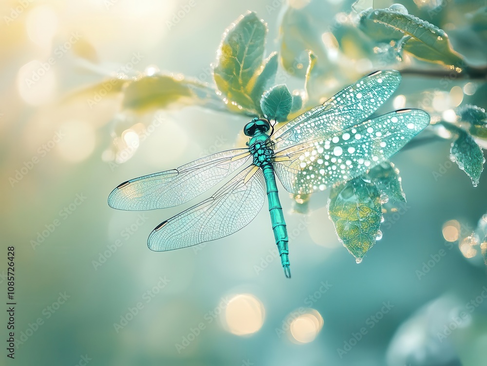 extreme close-up of a vibrant green dragonfly resting on a dewy branch, translucent wings glistening in sunlight, showcasing intricate textures and breathtaking detail in macro photography extreme close-up of a vibrant green dragonfly resting on a dewy branch, translucent wings glistening in sunlight, showcasing intricate textures and breathtaking detail in macro photography
