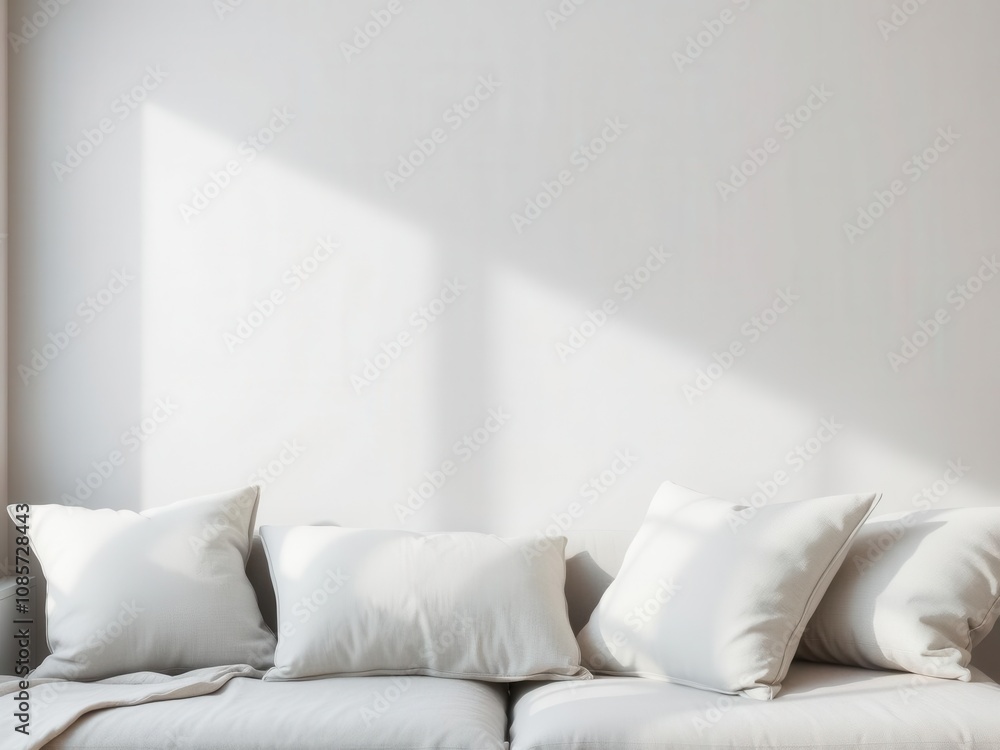 Assorted grey cushions on a grey background, empty space, soft, grey Assorted grey cushions on a grey background, empty space, soft, grey