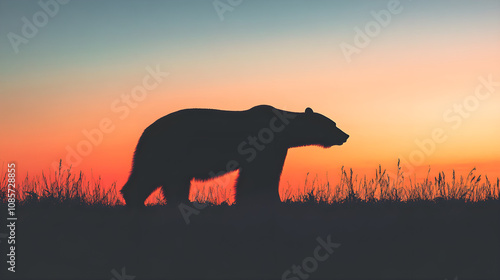 majestic bear silhouette against vibrant sunset sky