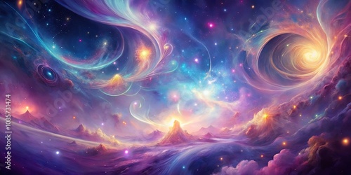 Celestial Landscape A Dreamlike Vista of Mountains and Nebulas in a Vibrant Galaxy