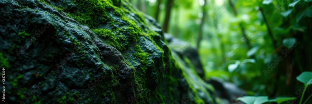 Close-up of vibrant green moss growing on a wet rock in a forest, forest, texture, green Close-up of vibrant green moss growing on a wet rock in a forest, forest, texture, green