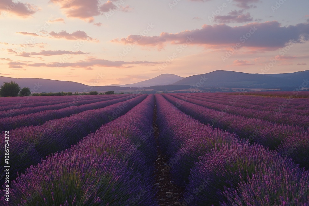 Sunset Over Lavender Fields: A Serene Landscape of Nature's Beauty Sunset Over Lavender Fields: A Serene Landscape of Nature's Beauty