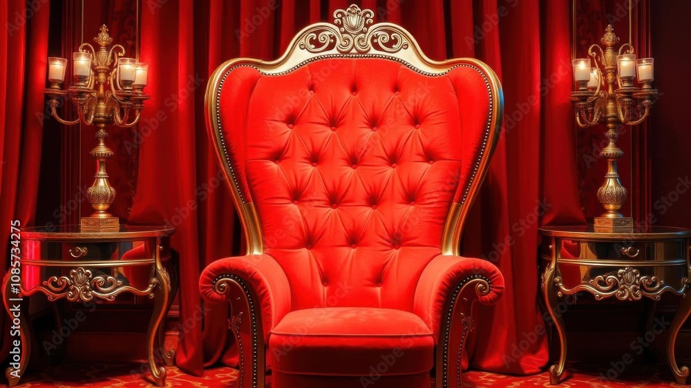 Elegant red velvet vanity chair against a luxurious red velvet background, velvet, chair, glamorous