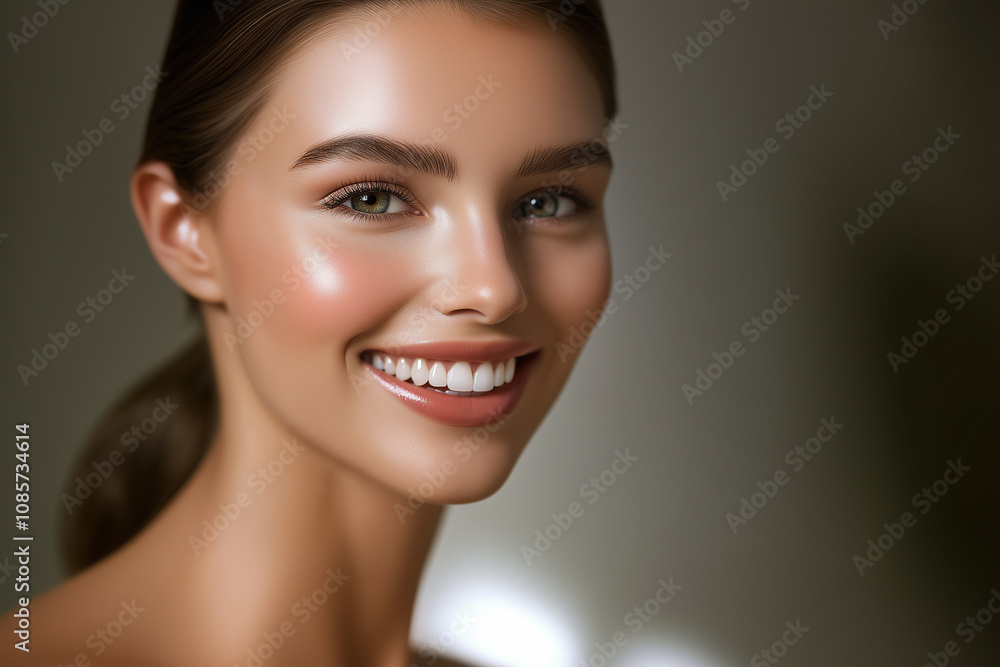 Beautiful woman with a bright smile and natural makeup, showcasing perfect teeth and a fresh, healthy look.bright smile, natural makeup, perfect teeth, healthy look, beauty face, f Beautiful woman with a bright smile and natural makeup, showcasing perfect teeth and a fresh, healthy look.bright smile, natural makeup, perfect teeth, healthy look, beauty face, f