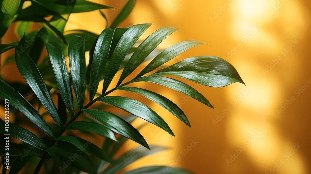 A close-up of lush green plant leaves against a warm yellow background. A close-up of lush green plant leaves against a warm yellow background.