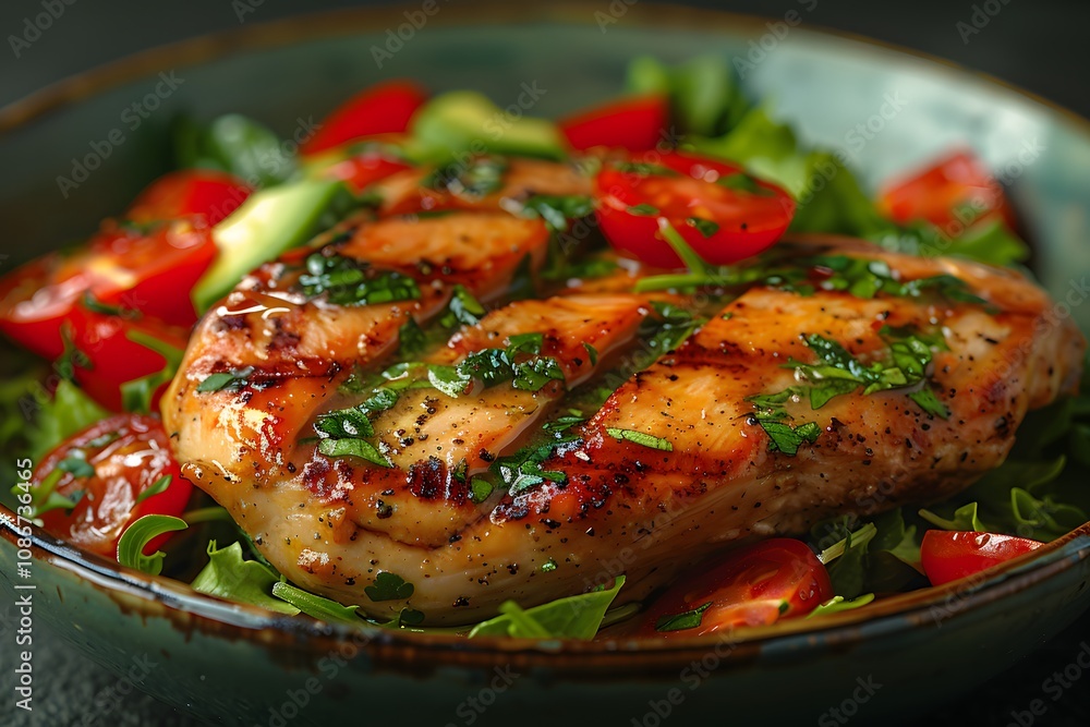 Grilled Chicken Breast with Fresh Salad for Healthy Dining Grilled Chicken Breast with Fresh Salad for Healthy Dining