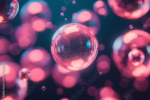 Pink Bubbles Abstract Background Shimmering Spheres Glowing Orb Neon Lights Liquid Dro photo