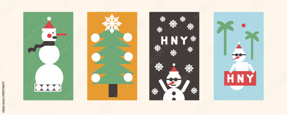 Set of vertical Christmas and New Year templates in shape style in vector. Elements for poster postcards stickers design Set of vertical Christmas and New Year templates in shape style in vector. Elements for poster postcards stickers design