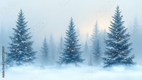 magical forest filled with Christmas trees adorned with glowing lights. The scene evokes warmth, holiday spirit, and wonder, symbolizing hope, peace, and the enchantment of the festive season