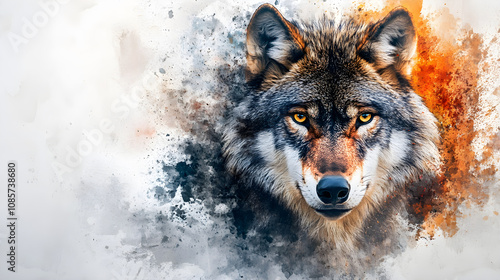 Wallpaper Mural Wolf portrait with paint splatter effect, showcasing fierce expression Torontodigital.ca