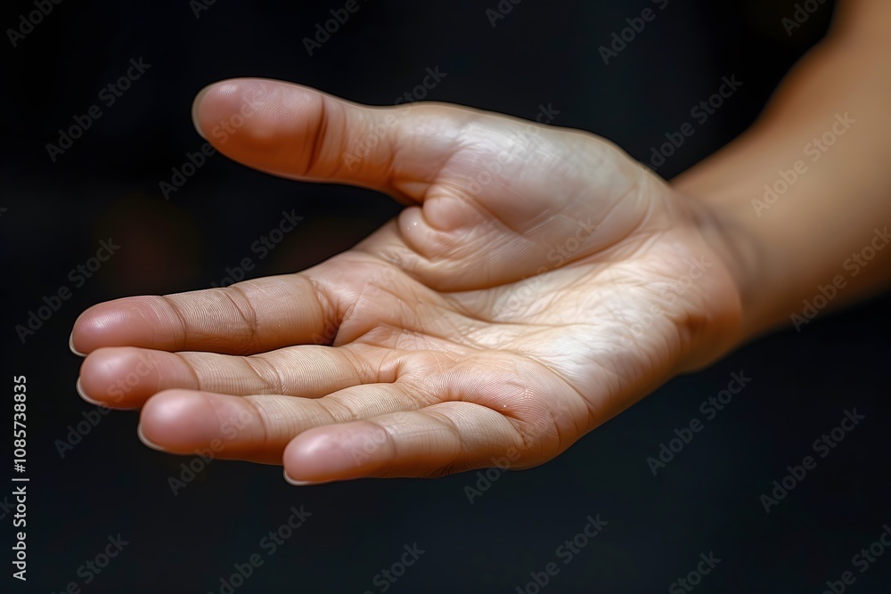 Open Hand Gesture on Dark Background for Support, Help, and Giving Concepts Open Hand Gesture on Dark Background for Support, Help, and Giving Concepts