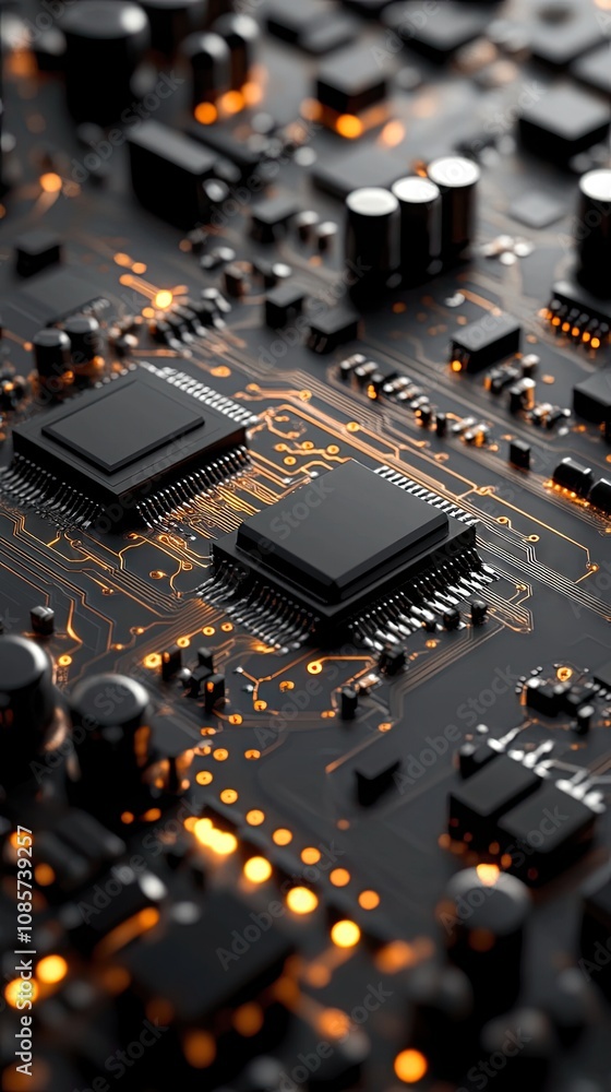 Exploring the intricate design of an integrated circuit on a modern circuit board showcasing electronic components and microchips Exploring the intricate design of an integrated circuit on a modern circuit board showcasing electronic components and microchips
