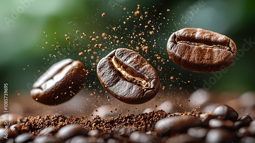 Roasted Coffee Beans In Motion Airborn photo