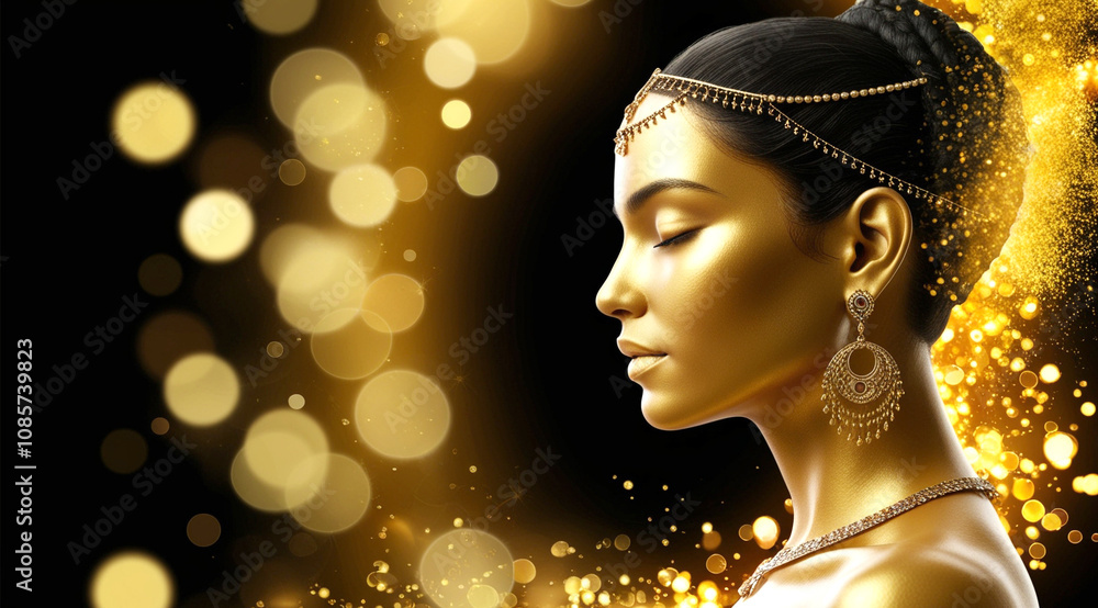 Golden Fantasy Woman with Intricate Hair Details Golden Fantasy Woman with Intricate Hair Details