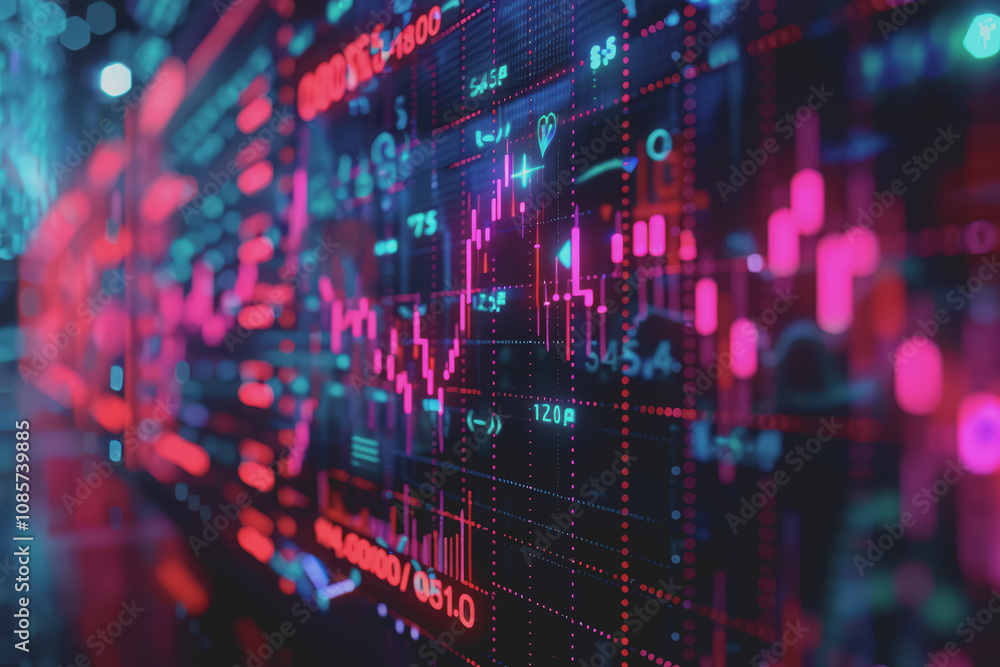 Fototapeta premium Modern digital financial stock market data visualization combined with Forex trading charts.