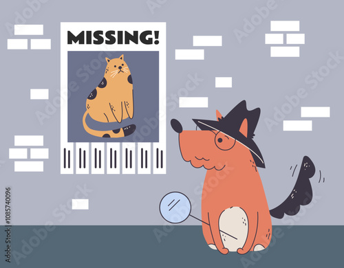 Dog detective investigator character concept. Vector design graphic illustration