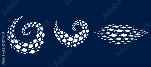 Fish aquarium silhouette group swim flow isolated set collection. Vector isolated graphic design illustration