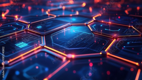 Wallpaper Mural Abstract futuristic hexagonal technology background with glowing circuits and vibrant blue and orange lights showcasing a digital network concept Torontodigital.ca