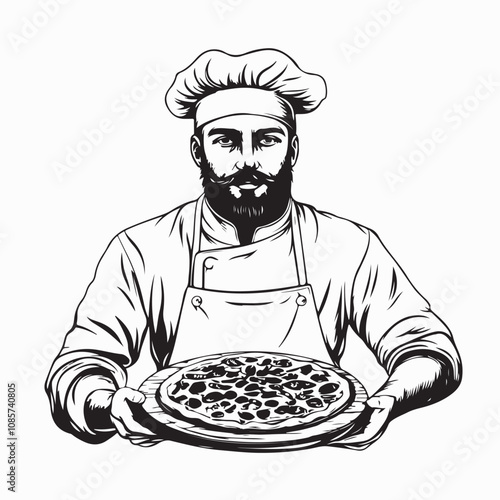 Pizza Fast Food Chef Stock Illustrations image vector isolated on white background.