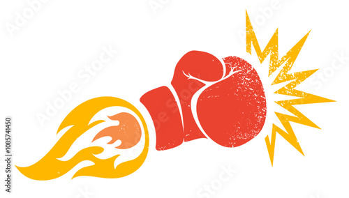Vector vintage logo for a boxing with glove and fire. Boxing glove with flame. Vintage sport emblem.