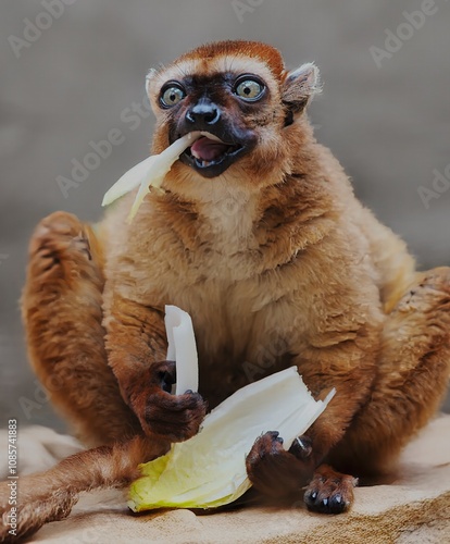 Obraz na płótnie
The brown lemur makes big eyes when it eats w salonie