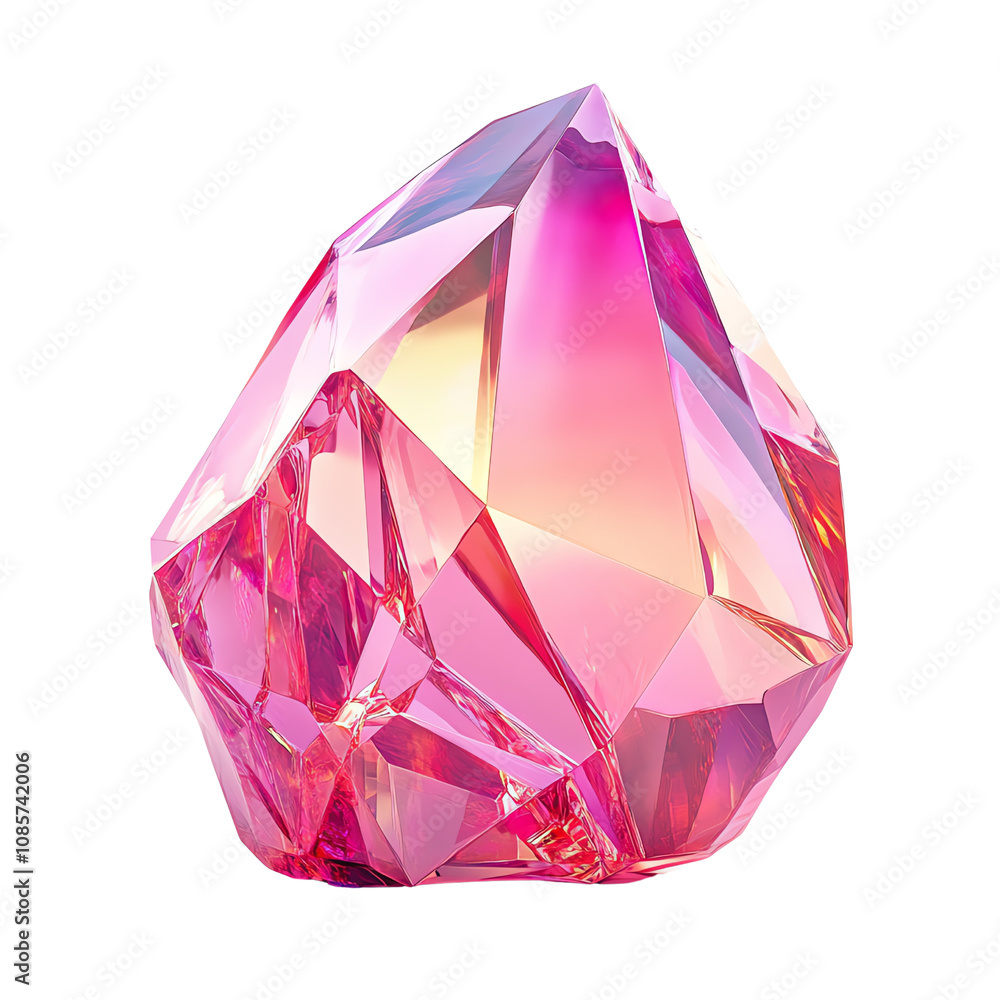 A stunning pink crystal with sharp facets reflecting light, perfect for design projects or as a decorative element.,Transparent background A stunning pink crystal with sharp facets reflecting light, perfect for design projects or as a decorative element.,Transparent background