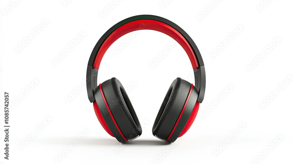 Black and Red Over-Ear Headphones Isolated on White Background Black and Red Over-Ear Headphones Isolated on White Background
