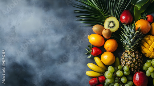 Fototapeta Naklejka Na Ścianę i Meble -  Fresh tropical fruits including pineapple, kiwi, and strawberries