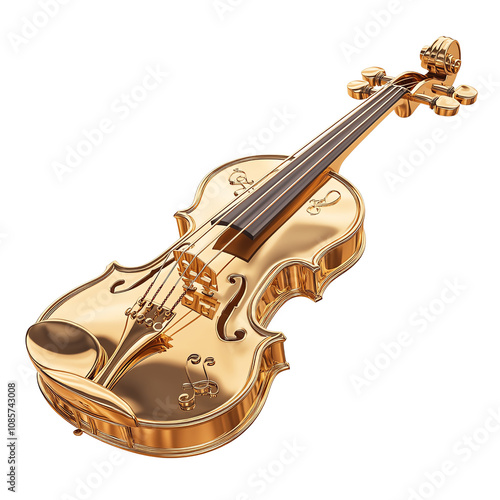 A stunning golden violin showcasing intricate craftsmanship and elegance, perfect for music themes and artistic designs.,Transparent background photo