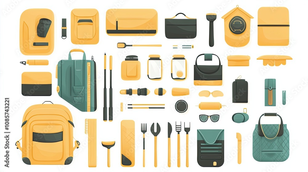 Collection of Yellow and Green Camping and Hiking Gear Collection of Yellow and Green Camping and Hiking Gear