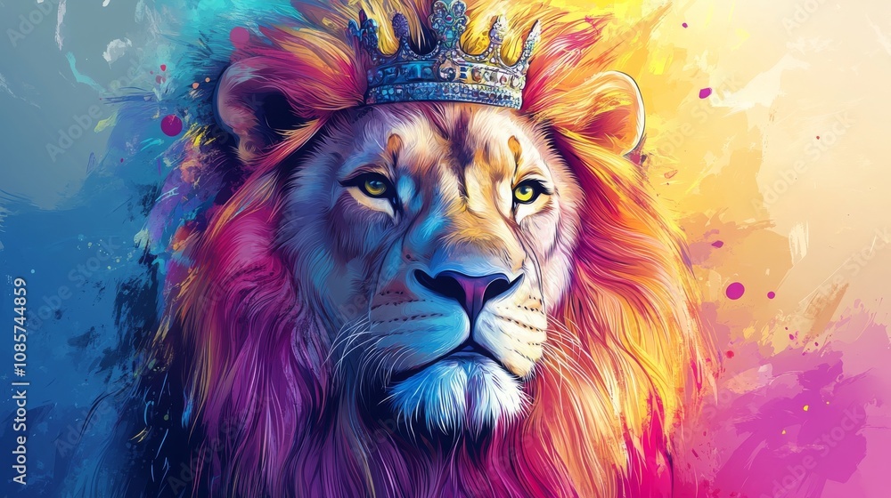 Fototapeta Lion with crown, vector print for posters and t-shirts.