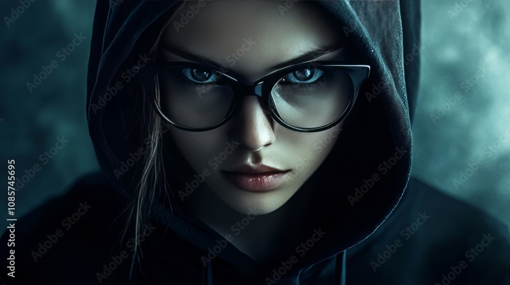 Mysterious girl in black glasses. Mysterious girl in black glasses.