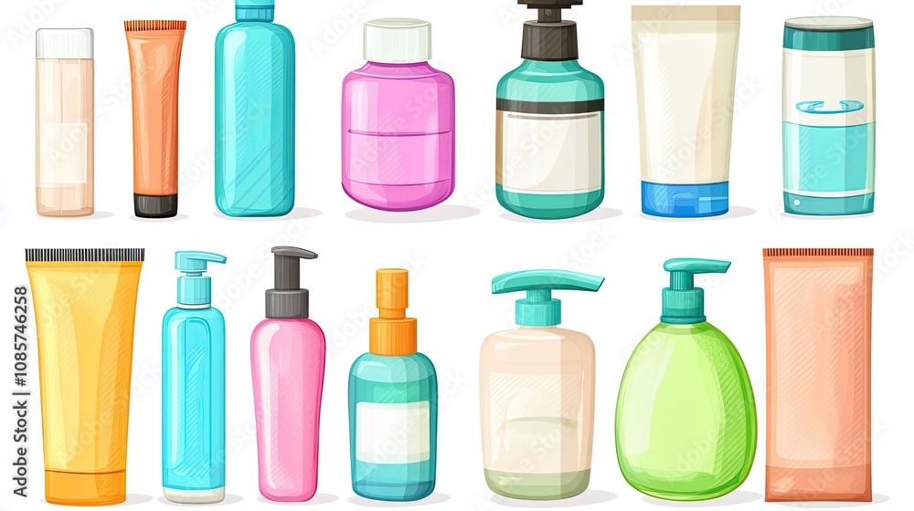 Collection of Various Colorful Bottles and Tubes of Body Care Products Collection of Various Colorful Bottles and Tubes of Body Care Products