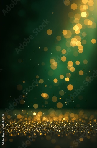 Black and green background with golden glow flashes and golden snowflakes