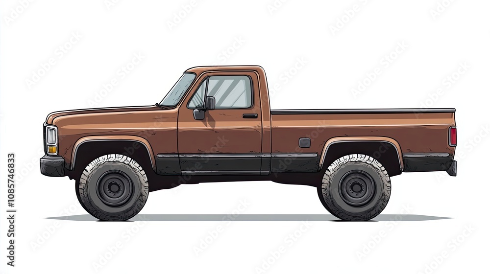 Side View Cartoon Illustration of a Brown Pickup Truck Side View Cartoon Illustration of a Brown Pickup Truck