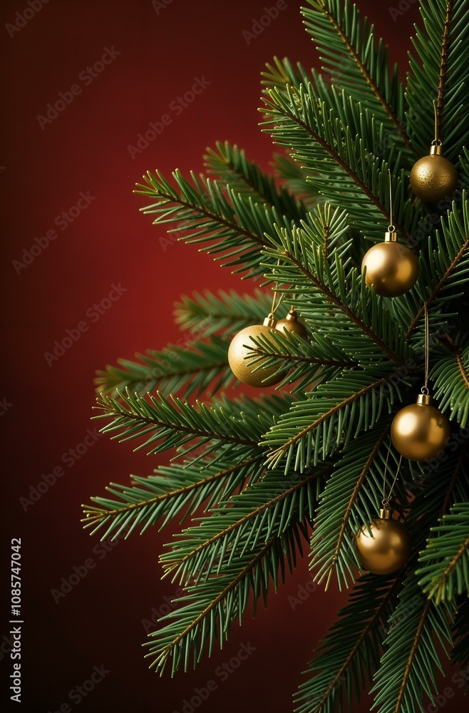 branches of green spruce with golden balls branches of green spruce with golden balls