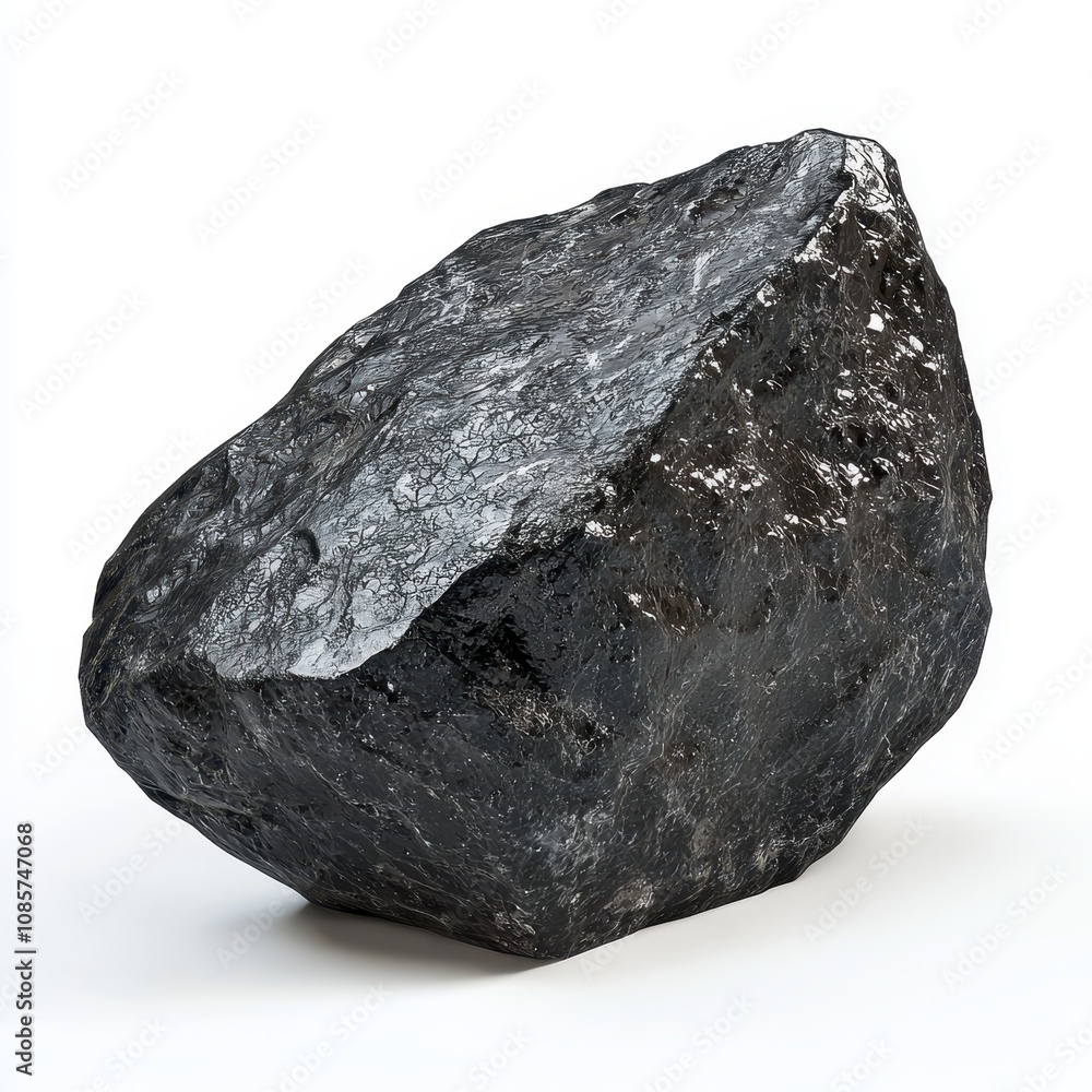Shiny Black Rock with Reflective Surface and Intricate Patterns, Captured in a Studio Setting, Ideal for Nature, Minerals, and Geology Concepts Shiny Black Rock with Reflective Surface and Intricate Patterns, Captured in a Studio Setting, Ideal for Nature, Minerals, and Geology Concepts